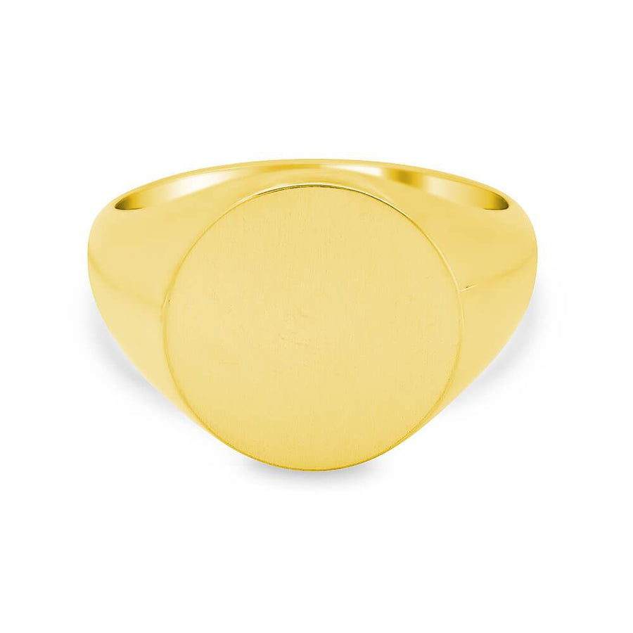 Men's Round Signet Ring - Medium Signet Rings deBebians 14k Yellow Gold Solid Back 