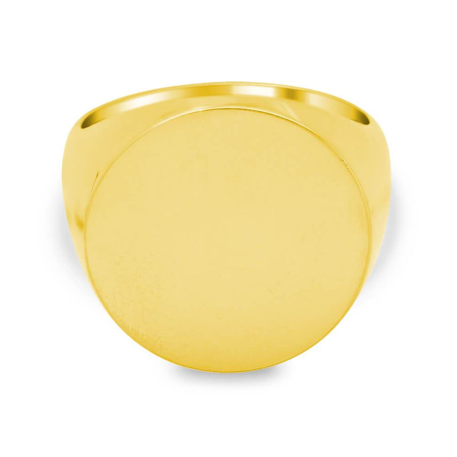 Men's Round Signet Ring - Extra Large Signet Rings deBebians 14k Yellow Gold Solid Back 