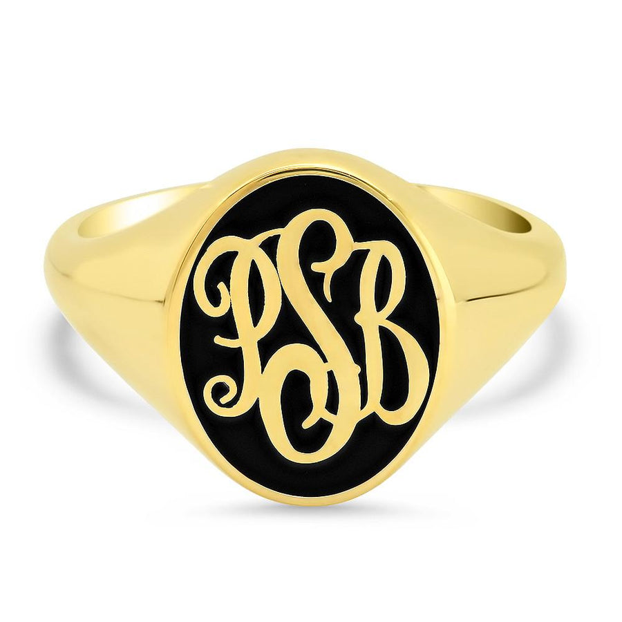 Enamel Signet Ring Signet Rings deBebians 14k Yellow Gold Black 