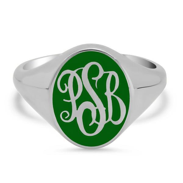 Enamel Signet Ring Signet Rings deBebians Sterling Silver Green 