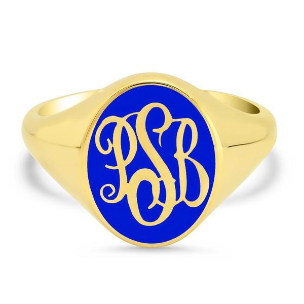 Enamel Signet Ring Signet Rings deBebians 14k Yellow Gold Blue 