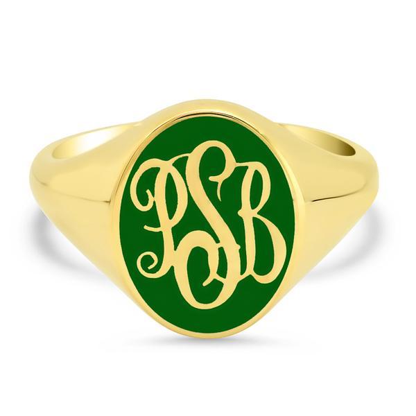 Enamel Signet Ring Signet Rings deBebians 14k Yellow Gold Green 