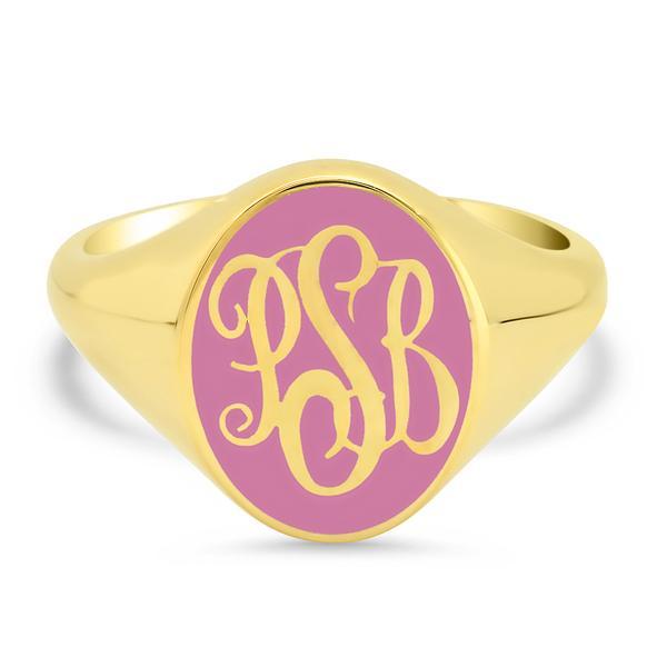 Enamel Signet Ring Signet Rings deBebians 14k Yellow Gold Pink 