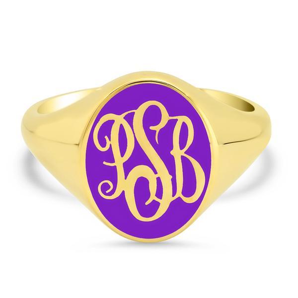 Enamel Signet Ring Signet Rings deBebians 14k Yellow Gold Purple 