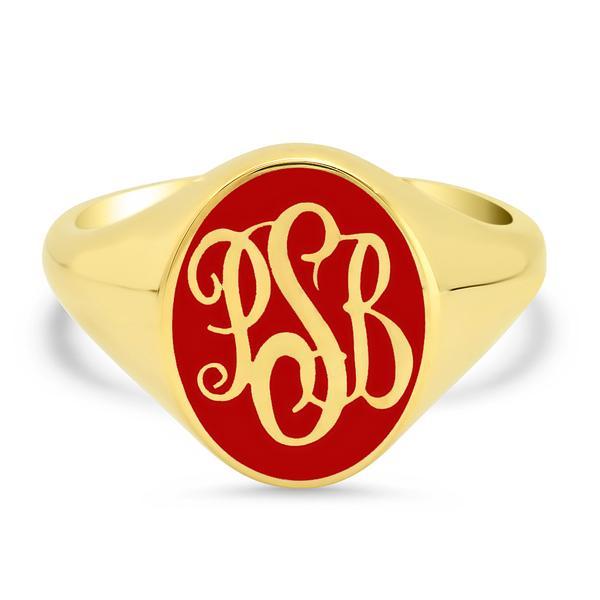 Enamel Signet Ring Signet Rings deBebians 14k Yellow Gold Red 