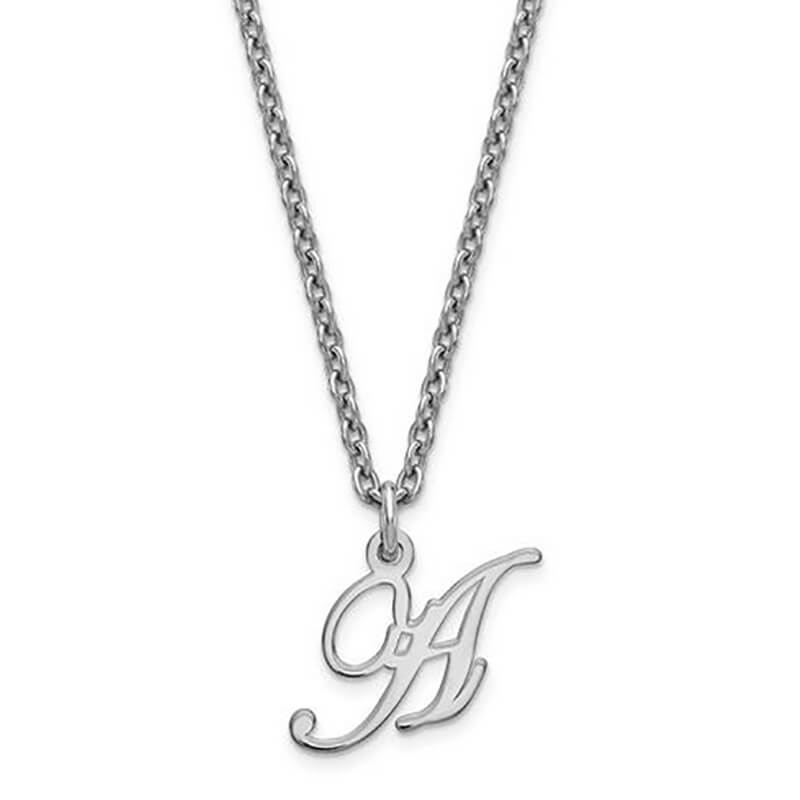 Script Initial Letter Pendant in Sterling Silver Necklaces deBebians 