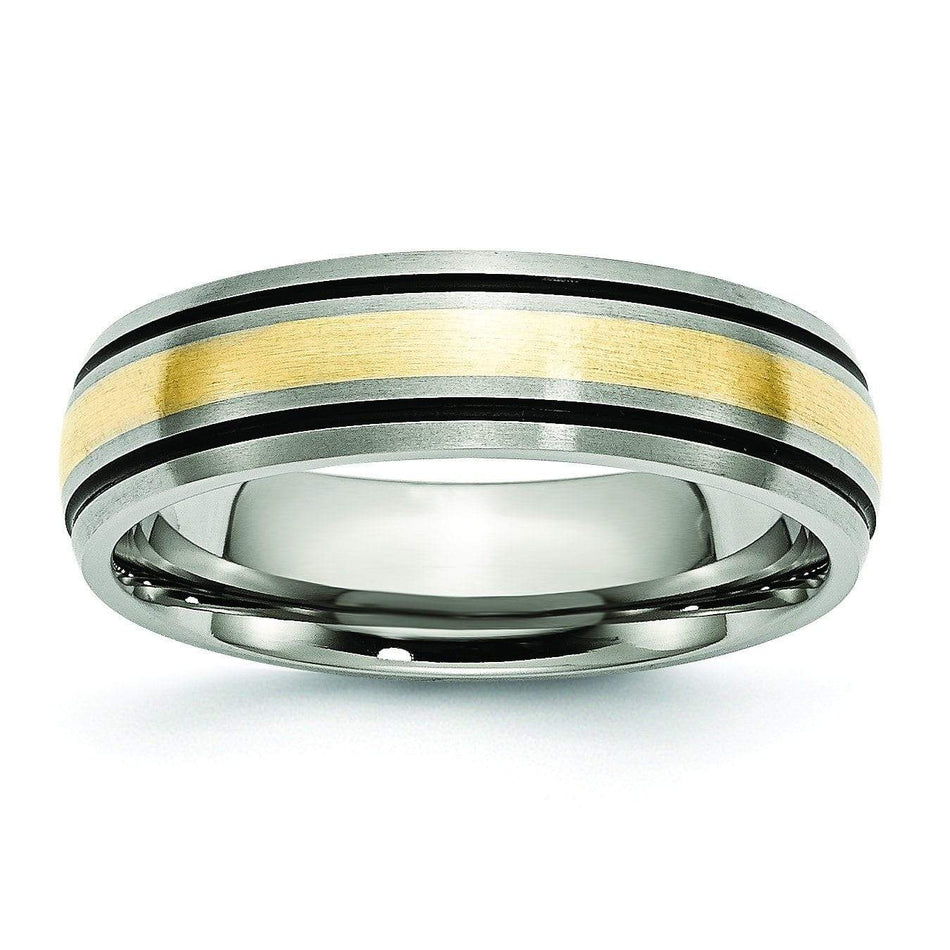 14k Yellow Gold & Black Inlay Titanium Ring Matte Finish in 6mm Titanium Wedding Rings deBebians 