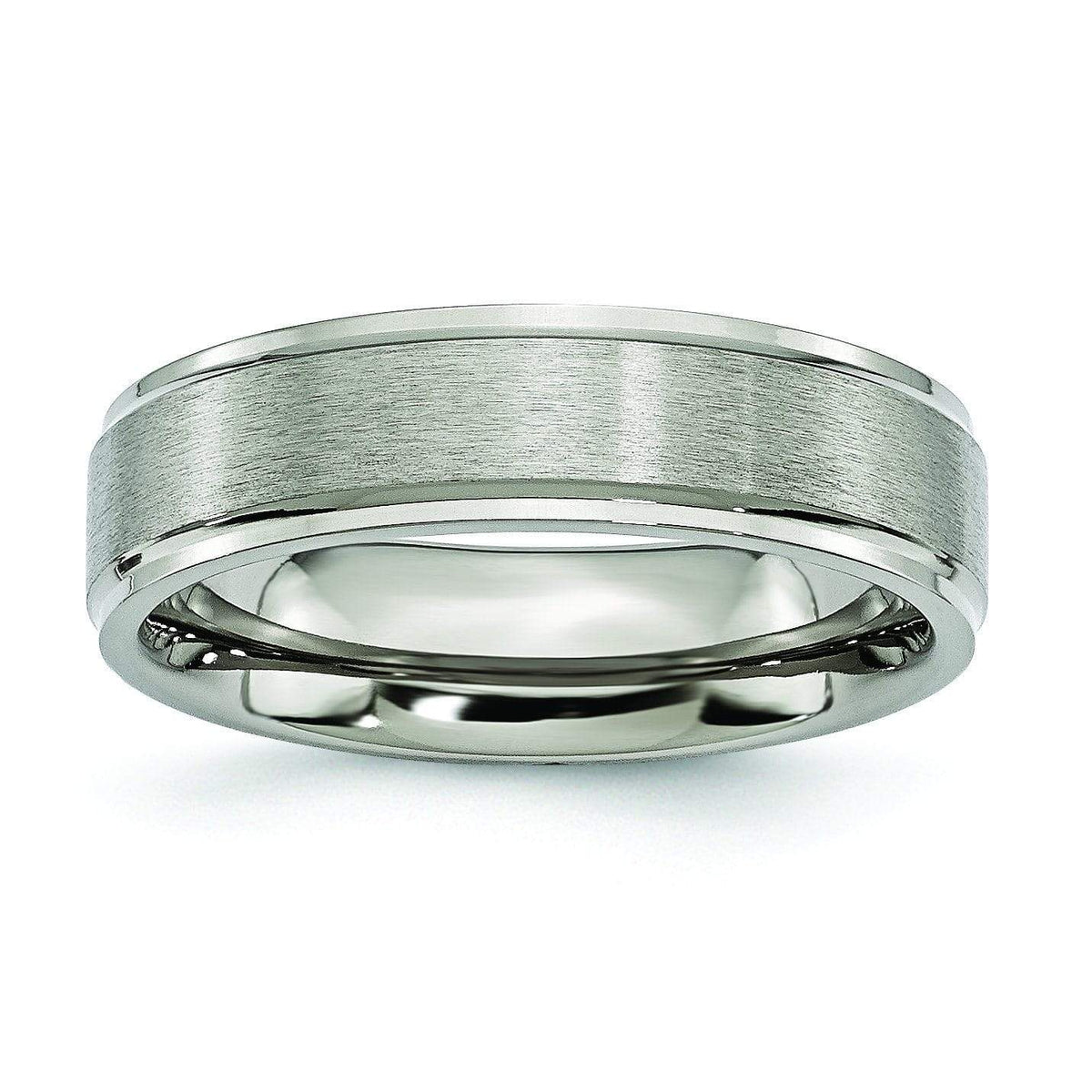 6mm Titanium Wedding Ring Step Edge Brushed Finish Titanium Wedding Rings deBebians 