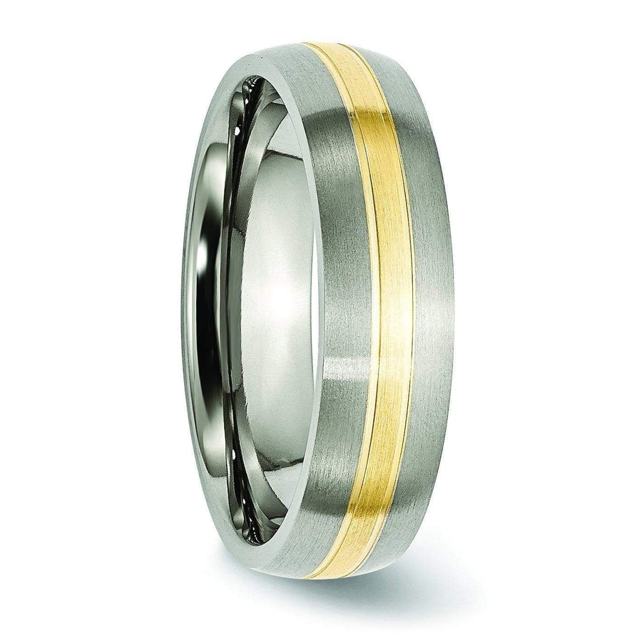 14k Yellow Gold Inlay Titanium Ring Matte Finish 6mm Titanium Wedding Rings deBebians 