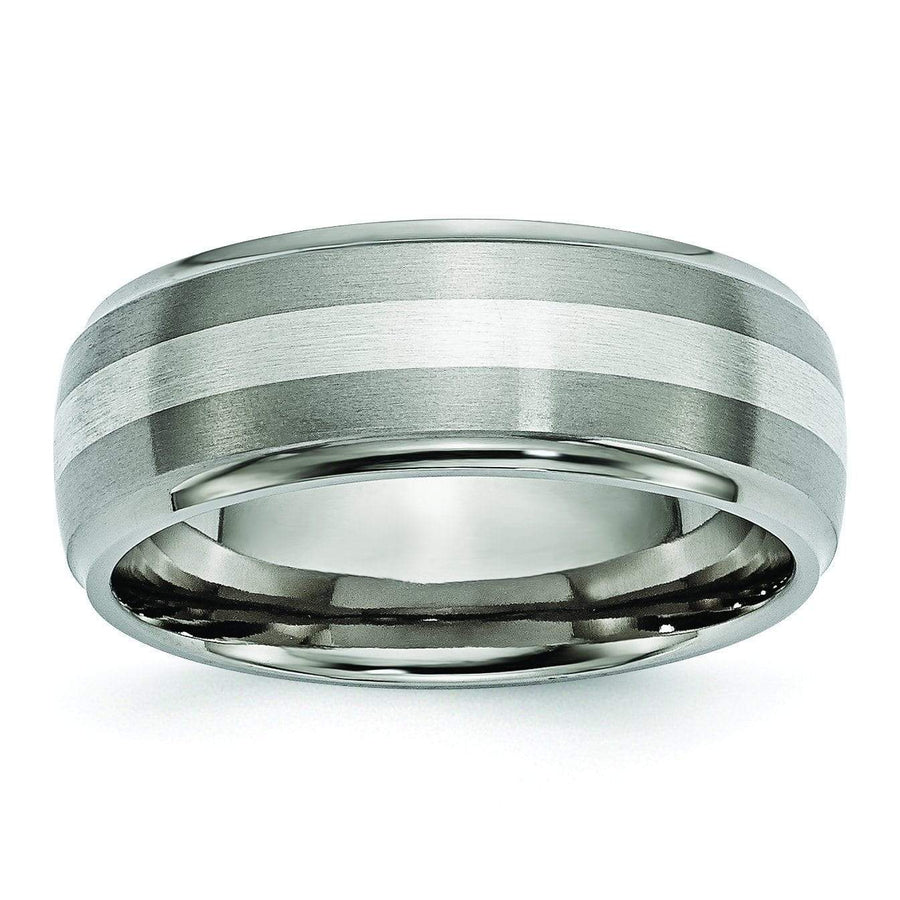 Titanium and Silver Ring Matte and High Polish Finish in 8mm Titanium Wedding Rings deBebians 