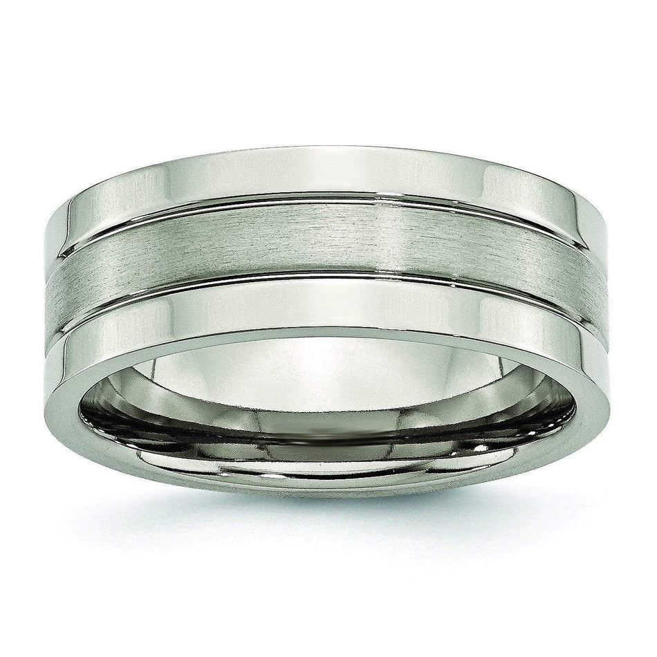 Grooved Mens Titanium Wedding Band 8mm Titanium Wedding Rings deBebians 