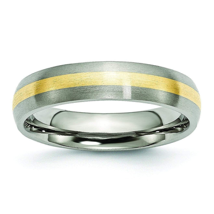 14k Yellow Gold Inlay Titanium Ring Matte Finish in 5mm Titanium Wedding Rings deBebians 