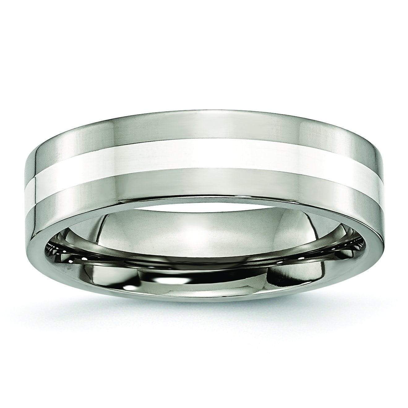 Titanium and Silver Ring High Polish Finish in 6mm Titanium Wedding Rings deBebians 