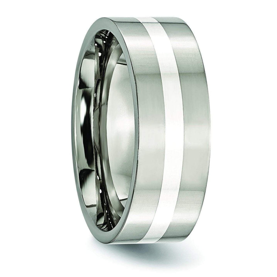 Titanium and Silver Ring High Polish Finish in 8mm Titanium Wedding Rings deBebians 