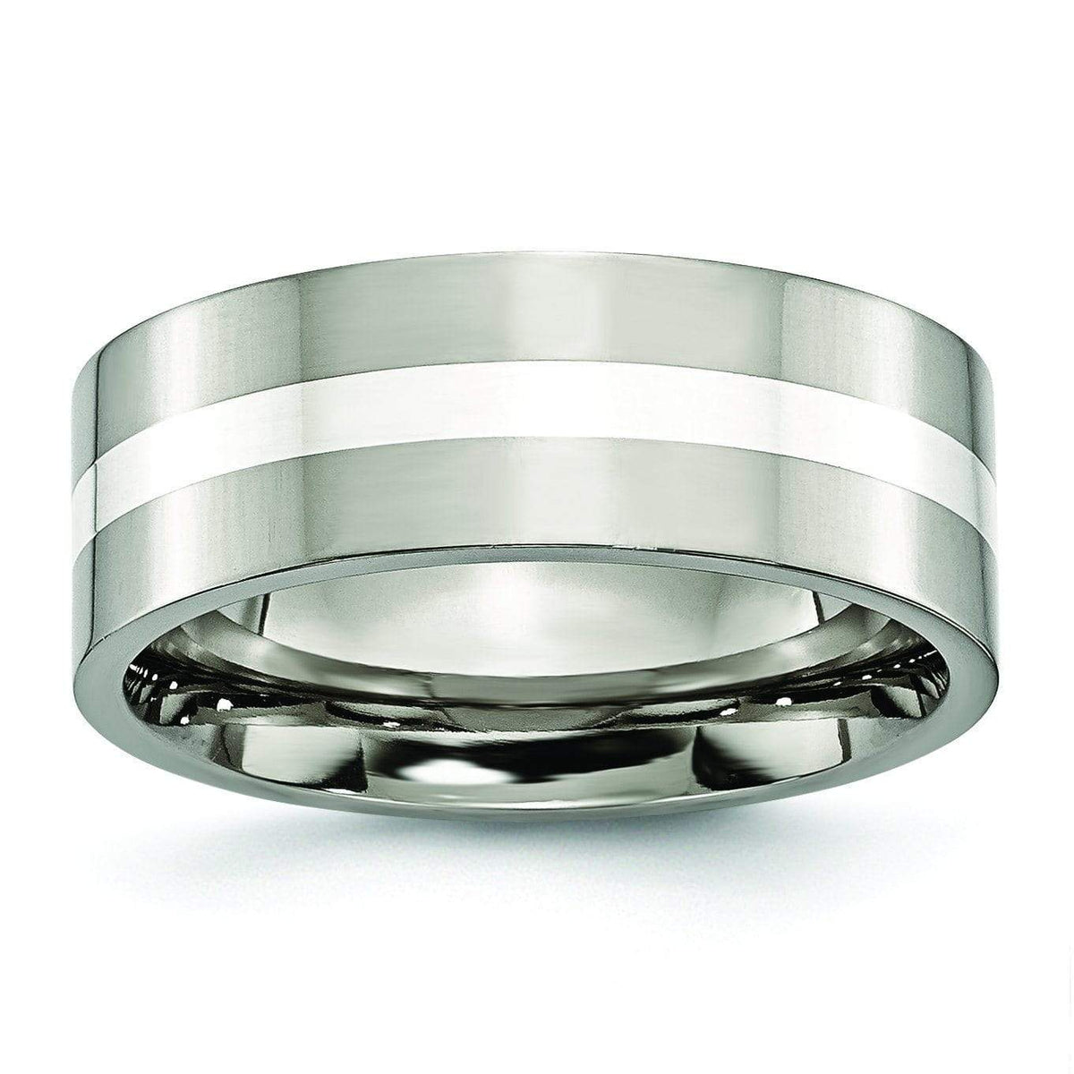 Titanium and Silver Ring High Polish Finish in 8mm Titanium Wedding Rings deBebians 