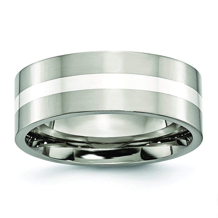 Titanium and Silver Ring High Polish Finish in 8mm Titanium Wedding Rings deBebians 