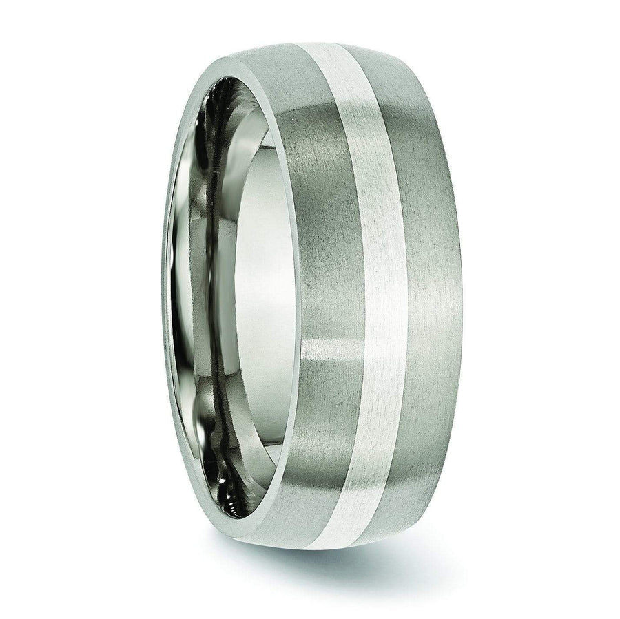 Titanium and Silver Wedding Band Matte Finish in 8mm Titanium Wedding Rings deBebians 
