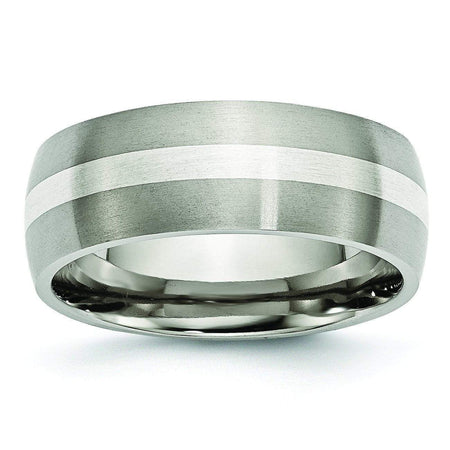 Titanium and Silver Wedding Band Matte Finish in 8mm Titanium Wedding Rings deBebians 