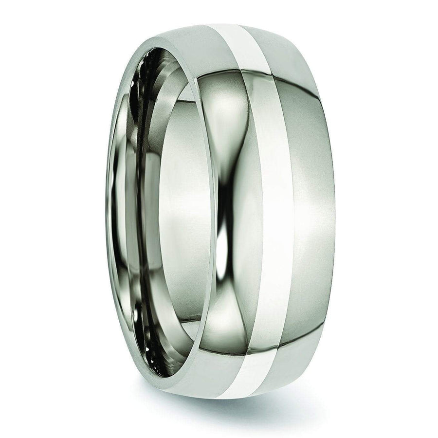 Titanium Ring Silver Inlay High Polish Finish in 8mm Titanium Wedding Rings deBebians 