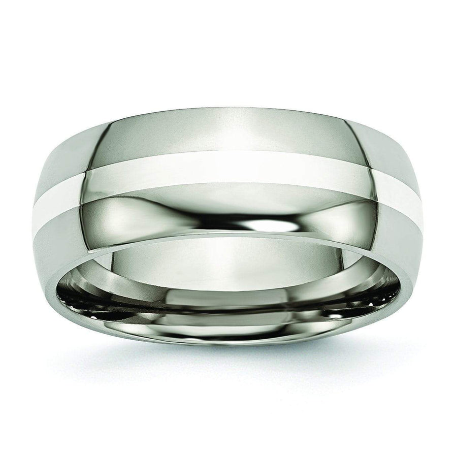 Titanium Ring Silver Inlay High Polish Finish in 8mm Titanium Wedding Rings deBebians 