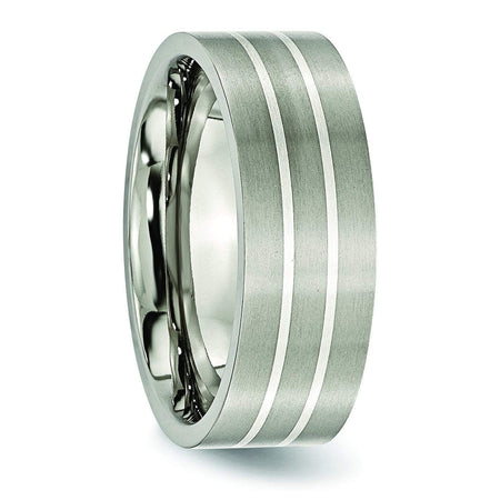 Silver Inlay Titanium Ring for Men Matte Finish in 8mm Titanium Wedding Rings deBebians 