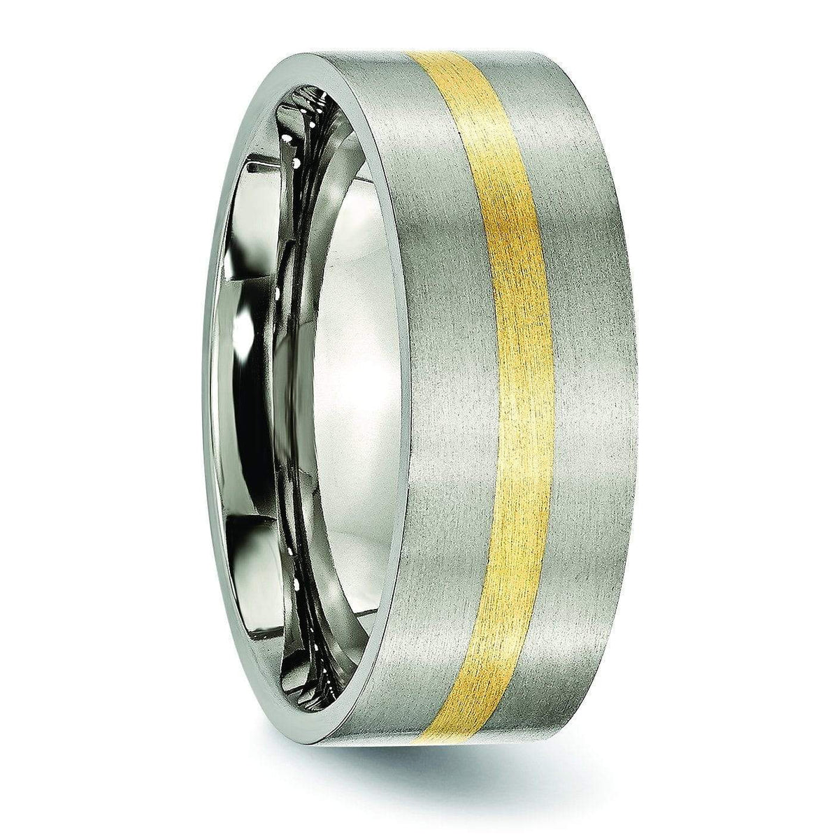 14k Gold Inlay Titanium Ring Flat Matte Finish 8mm Titanium Wedding Rings deBebians 