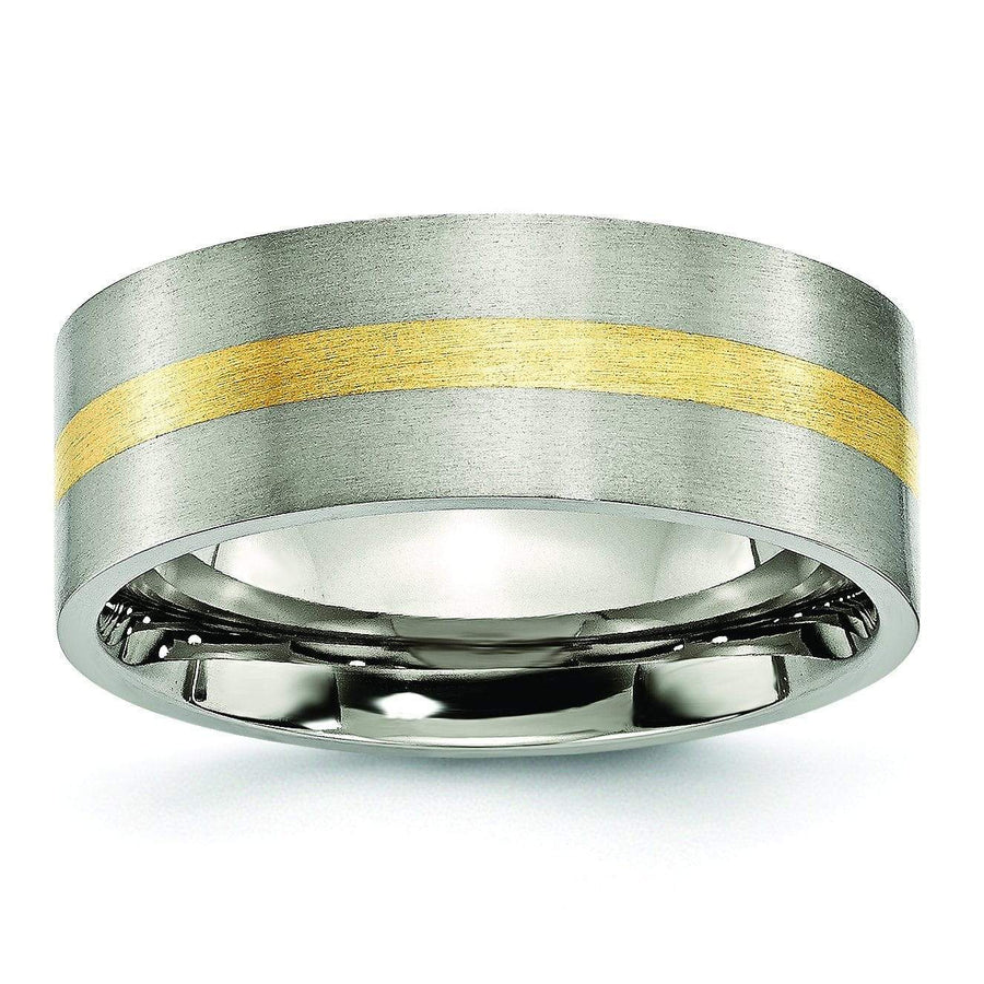 14k Gold Inlay Titanium Ring Flat Matte Finish 8mm Titanium Wedding Rings deBebians 