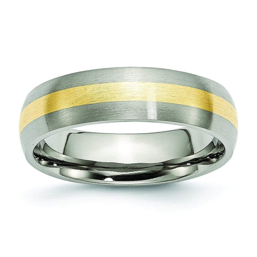 14k Yellow Gold and Titanium Ring Matte Finish in 6mm Titanium Wedding Rings deBebians 