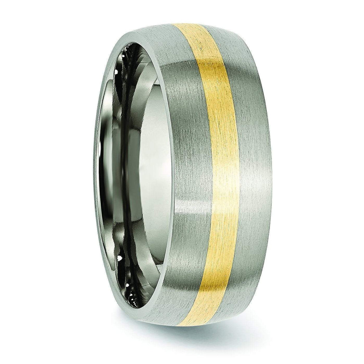 14k Yellow Gold Inlay Titanium Ring Matte Finish in 8mm Titanium Wedding Rings deBebians 