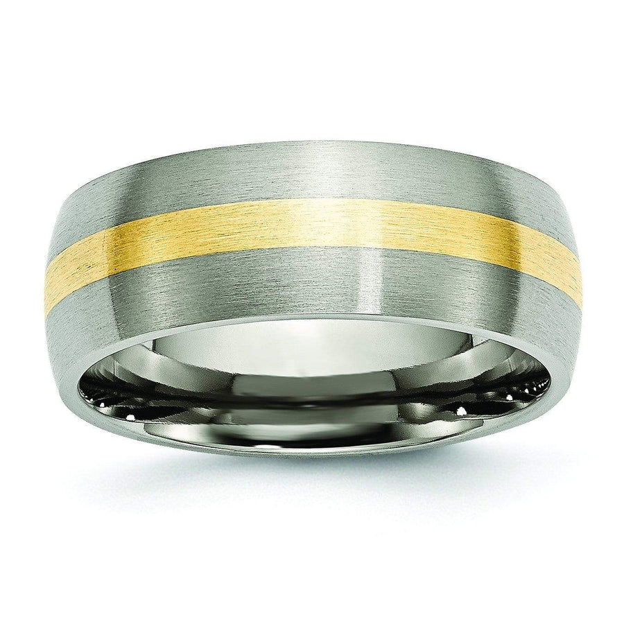 14k Yellow Gold Inlay Titanium Ring Matte Finish in 8mm Titanium Wedding Rings deBebians 
