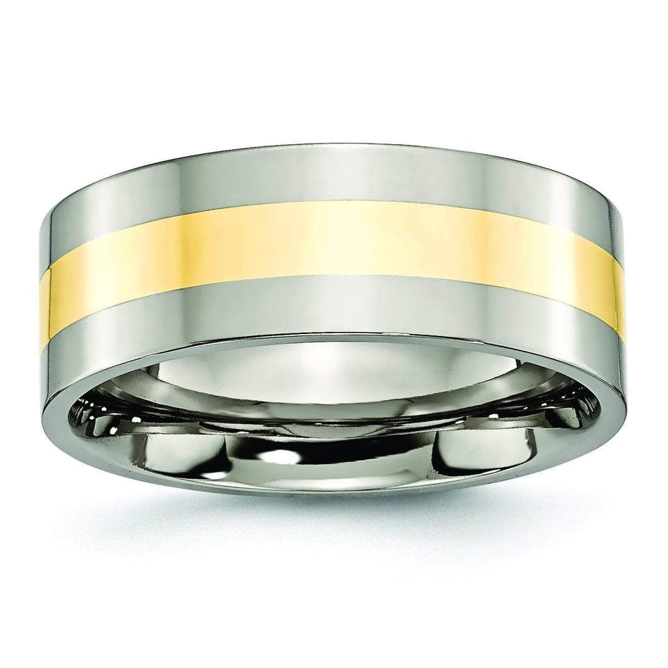 14k Gold and Titanium Ring Flat Polished Finish in 8mm Titanium Wedding Rings deBebians 