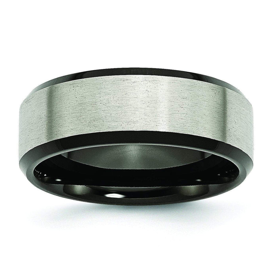 Titanium Ring with Black Edges & Matte Finish in 8mm Titanium Wedding Rings deBebians 