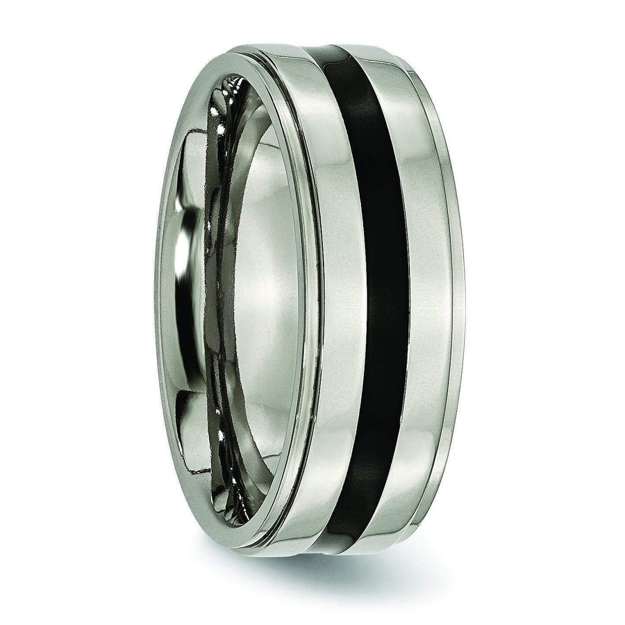 Black Inlay Titanium Ring High Polish Finish in 8mm Titanium Wedding Rings deBebians 