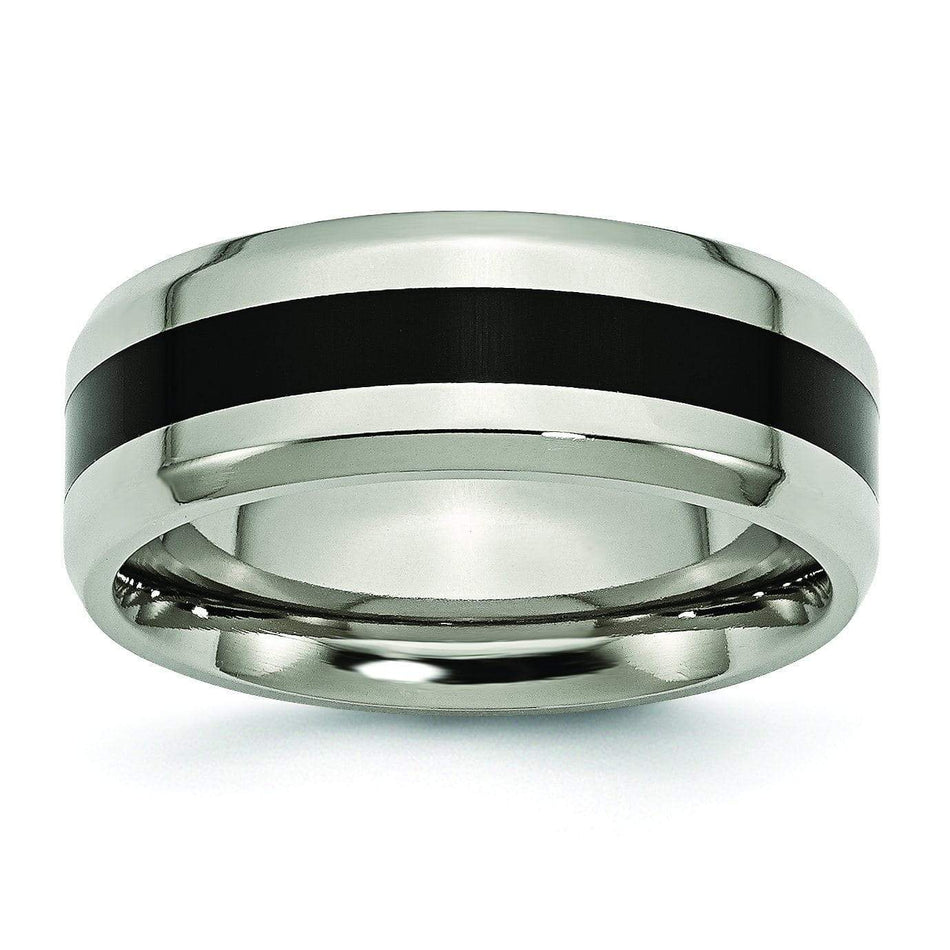 Black Enamel Titanium Ring High Polish Finish in 8mm Titanium Wedding Rings deBebians 