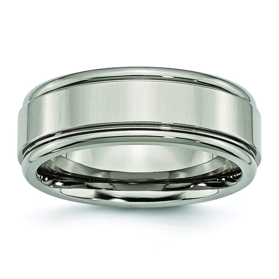 Grooved Edge Titanium Ring High Polish Finish 8mm Titanium Wedding Rings deBebians 