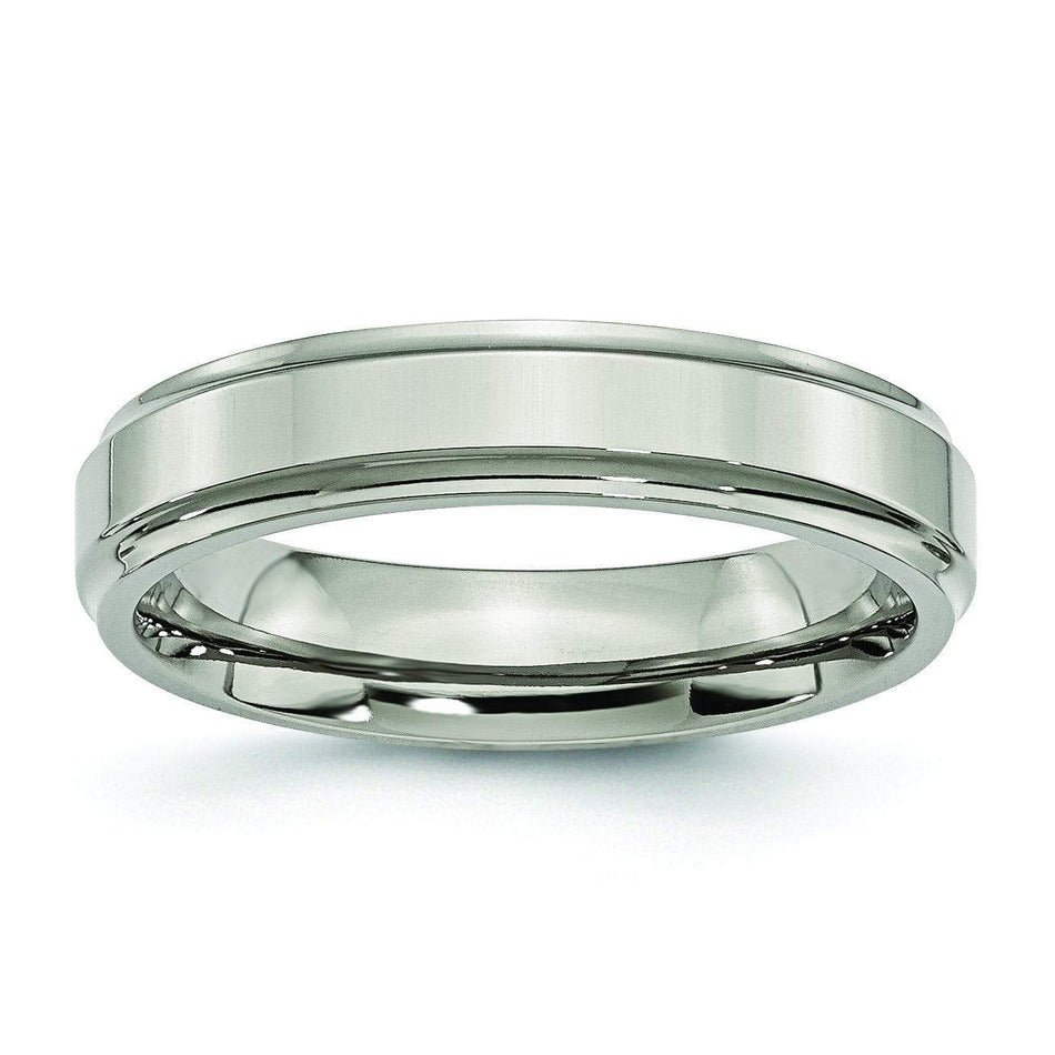 Grooved Edge Titanium Ring High Polish Finish in 5mm Titanium Wedding Rings deBebians 