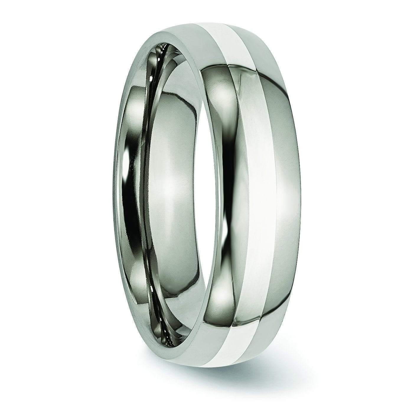 Titanium Ring Silver Inlay High Polish Finish in 6mm Titanium Wedding Rings deBebians 