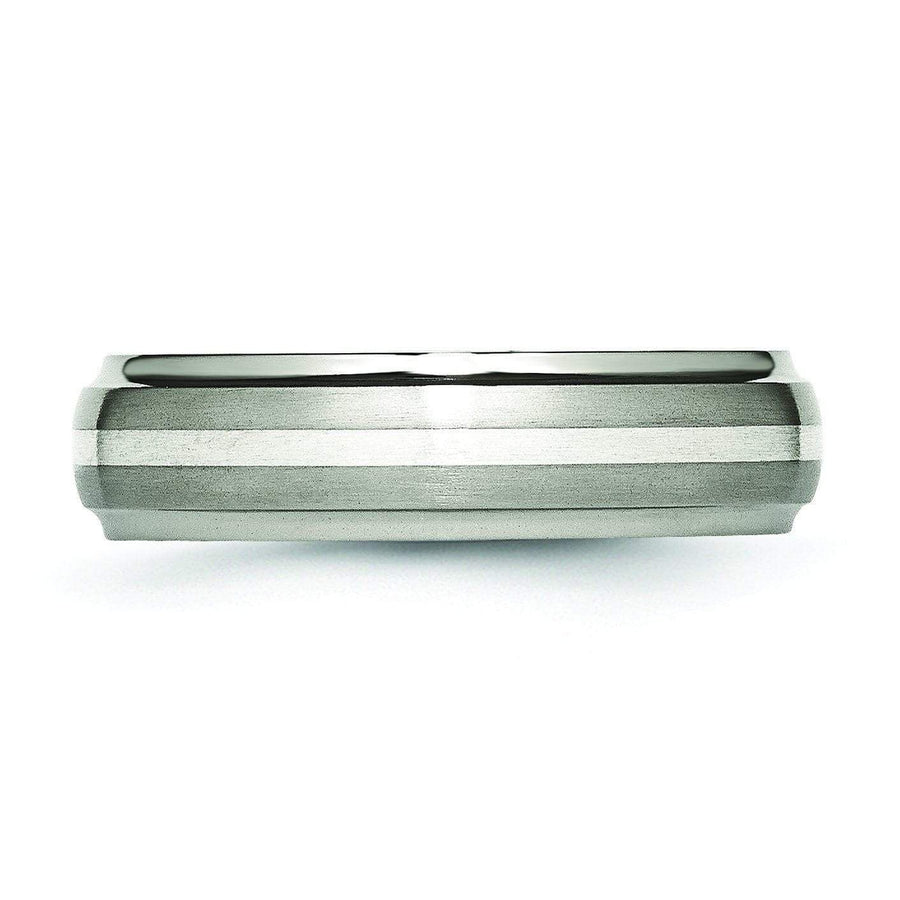 Titanium Ring Silver Inlay Matte and High Polish Finish in 6mm Titanium Wedding Rings deBebians 
