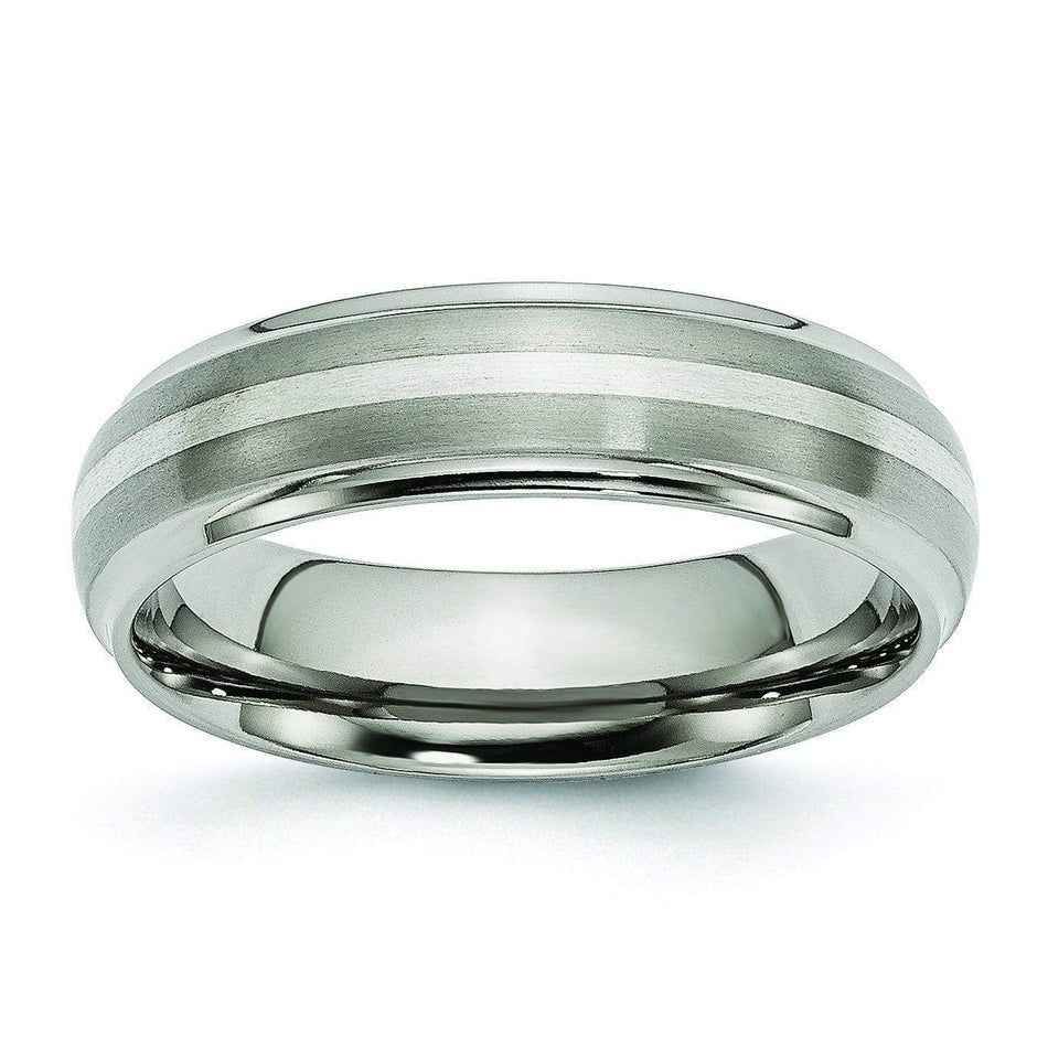 Titanium Ring Silver Inlay Matte and High Polish Finish in 6mm Titanium Wedding Rings deBebians 