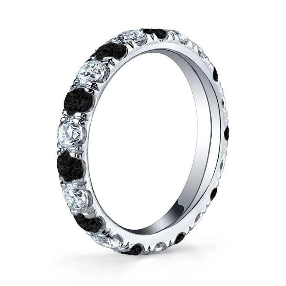 Black and White Diamond Eternity Band with U-Pave Setting Gemstone Eternity Rings deBebians 