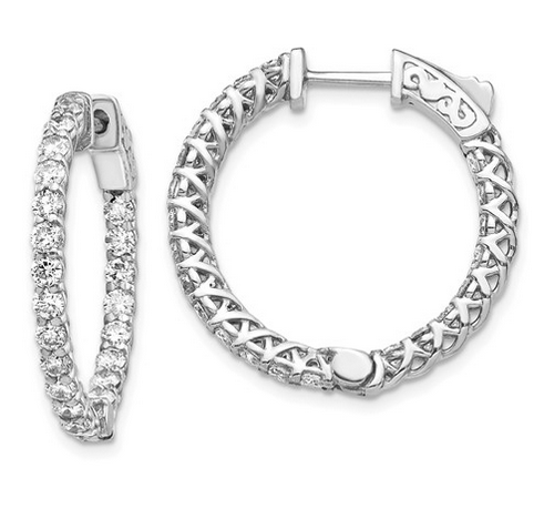 Diamond Inside Out Hoops with Trellis Design Earrings deBebians 14k White Gold 