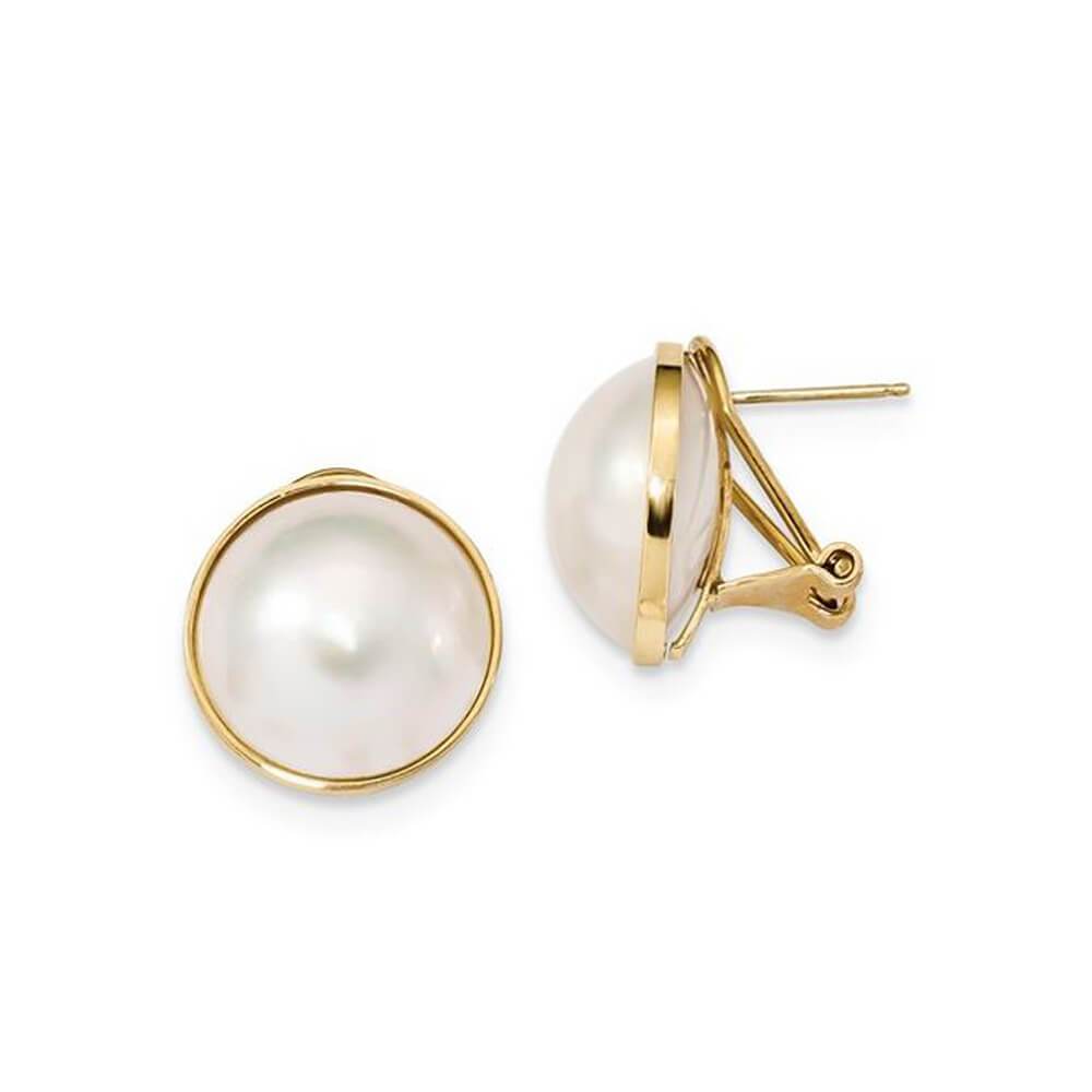 Freshwater Mabe Pearl Earrings 14-15mm with Omega Backs 14kt Yellow Gold Earrings deBebians 