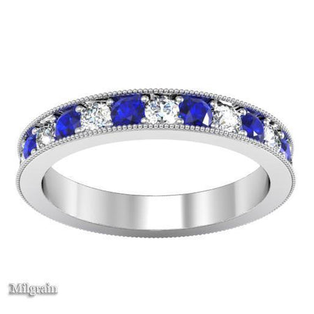 Alternating Blue Sapphire and Diamond Pave Eternity Band (1.30 cttw) Gemstone Eternity Rings deBebians 