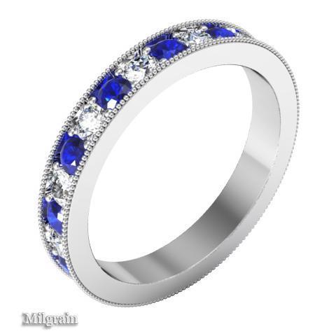 Alternating Blue Sapphire and Diamond Pave Eternity Band (1.30 cttw) Gemstone Eternity Rings deBebians 