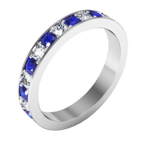 Alternating Blue Sapphire and Diamond Pave Eternity Band (1.30 cttw) Gemstone Eternity Rings deBebians 