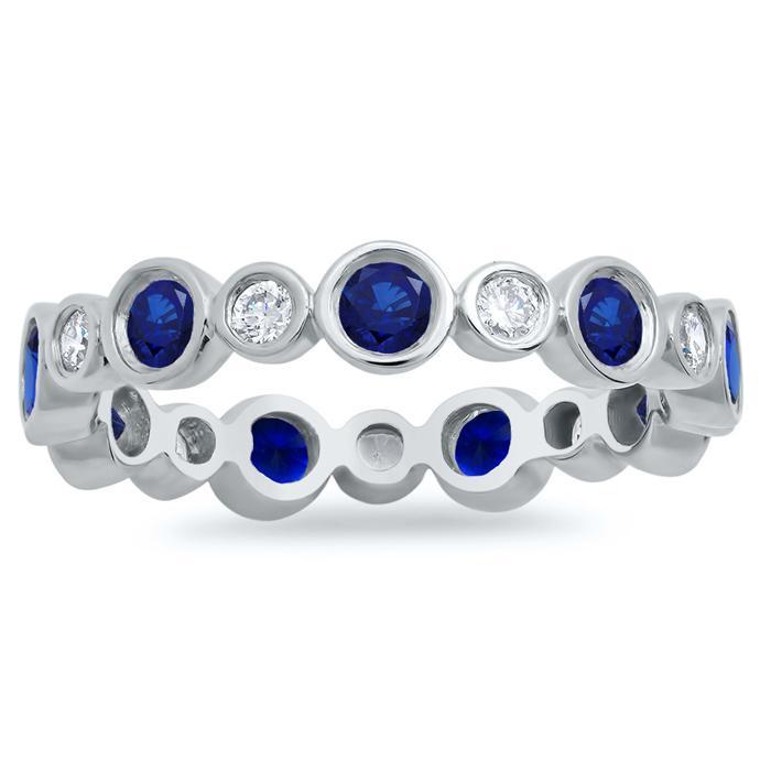 Alternating Diamond and Sapphire Bezel Eternity Band Gemstone Eternity Rings deBebians 