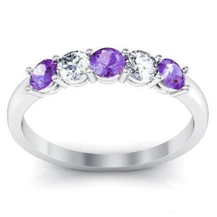 0.50cttw Shared Prong Amethyst and Diamond Five Stone Ring Five Stone Rings deBebians 