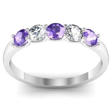 0.50cttw U Prong Amethyst Birthstone and Diamond 5 Stone Ring Five Stone Rings deBebians 