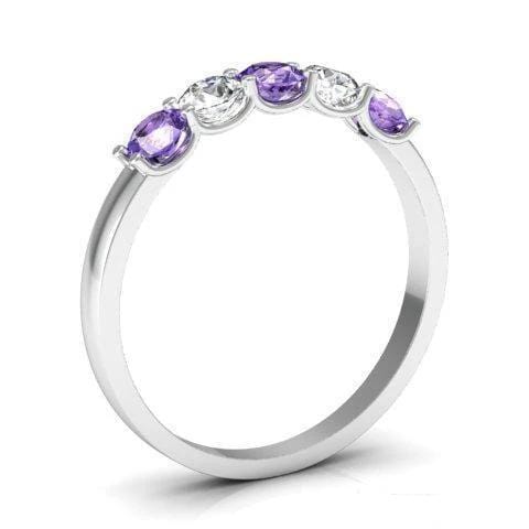 0.50cttw U Prong Amethyst Birthstone and Diamond 5 Stone Ring Five Stone Rings deBebians 