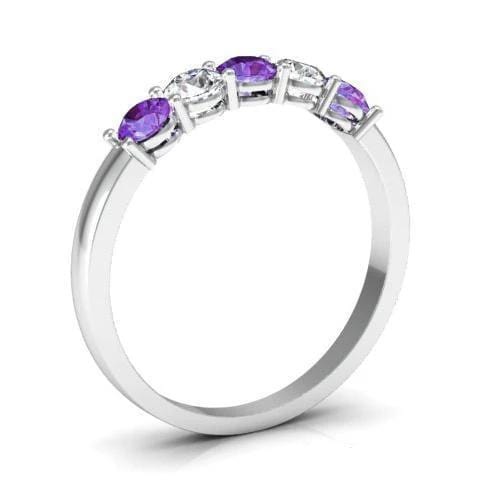 0.50cttw Shared Prong Amethyst and Diamond Five Stone Ring Five Stone Rings deBebians 